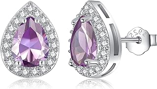 June Birthstone Stud Earrings, Teardrop Designed with Created Alexandrite and Cubic Zirconia for Women and Girls, Cast in Sterling Silver with Comfortable Push Back Findings
