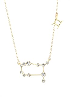Barzel Cubic Zirconia Studded Zodiac Pendant Necklace with Gold-Plated-Brass Cable Chain for Astrology Lovers - Timeless Zodiac Constellation Design