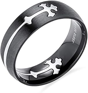 Unisex Black Stainless Steel Spinner Ring with Padre Nuestro Prayer Design for Men, Women, and Teens