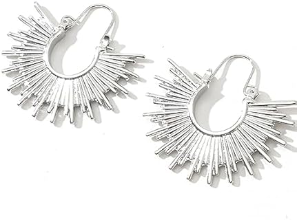 Sunburst Fan Hoop Earrings - Silver Plated Spike Earrings – Boho Silver Statement earrings for Women