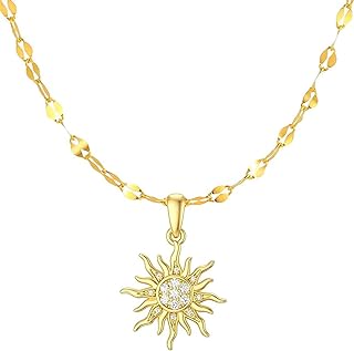 AVELI 18k Gold Plated Sun Star Pendant Charm Necklace with Lab Created Diamonds - Rapunzel Tangled Enchanted Inspired Sun Jewelry, Magical Fairytale Hypoallergenic Necklace for Women