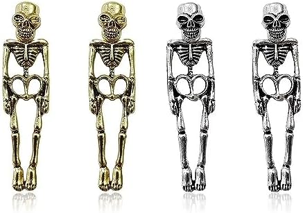 Halloween Skull Skeleton Drop Earrings with Zinc Chain for Women and Girls - Gothic Punk Design
