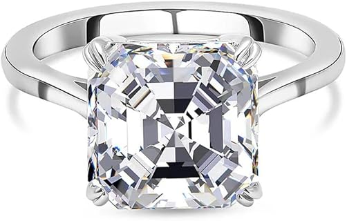 5 Carat Moissanite Engagement Ring with Asscher Design for Women, D Color VVS1 Clarity Sterling Silver