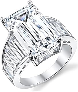 Metal Masters 9 Carats 925 Sterling Silver Angelina Jolie Engagement Wedding Ring with Emerald-cut 10 x 16 MM CZ