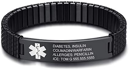 Medical Alert Bracelets for Mens Womens Free Engraving 7.9-8.7 Inch Emergency Alert ID Bracelets Medical Bracelets Stainless Steel Medical Alert Bracelet Gift for Men