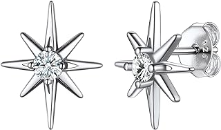 Suplight 925 Sterling Silver Dainty Birthsone North Star Starburst Stud Earrings/Necklace for Women Girls