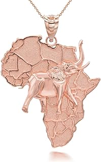 10K Rose Gold Africa Map Elephant in Solid Gold Pendant Necklace and Pendant Only