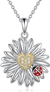 Lobster Clasp Daisy Flower Necklace and Earring Set with Cubic Zirconia in Sterling Silver for Women - Daisy Pendant Design