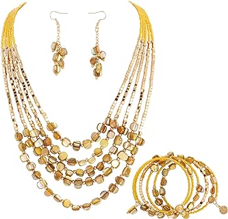 Lobster Clasp Yellow Beaded Necklace with Alloy Chain - Bohemian Style Shell and Plastic Jewelry for Women - Firstmeet's Unique, Layered, Irregular Design