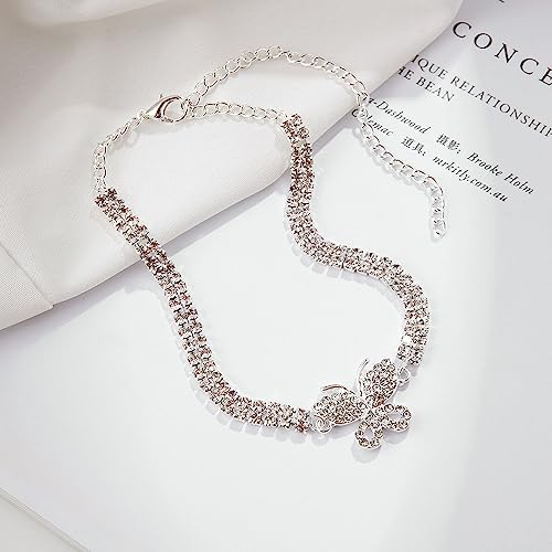 Silver Ankle Bracelets for Women Gold Anklets for Women Waterproof Stainless Steel Link Chain Anklet Tennis Rhinestone Diamond Anklets for Women Heart Butterfly Anklets for Teen Girls Summer Beach Foot Jewelry