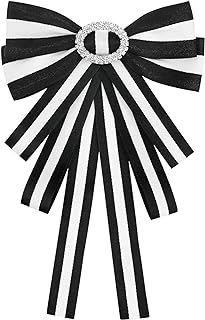 Elerevyo Women's Large Striped Bow Brooch Rhinestone Brooch Bows Ties