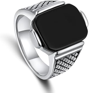 Mens Signet Ring Stainless Steel Silver Rings for Men Women,Emerald/Black Onyx/Ruby/Blue Gemstone Ring Wedding Ring Gift Package