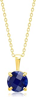 Max + Stone Chic 14k Yellow Gold Sapphire Pendant Necklace with Durable 18-Inch Cable Chain and Spring Ring Clasp