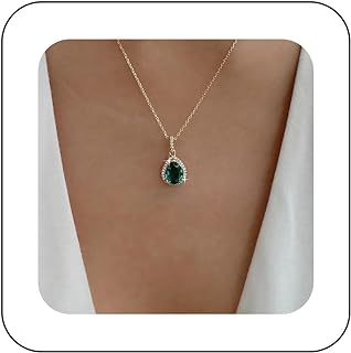 Boho Vintage Rhinestone Emerald Pendant Necklace Emerald Choker Necklace Green Crystal Necklace Choker Gold Teardrop Emerald Necklace Jewelry for Women and Girls