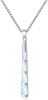 14K White Gold Plated Box Chain Necklace with Created-White Opal Pendant for Women - CiNily Long Disc Design Jewelry