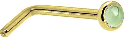 14k Yellow Gold Peridot L Shaped Nose Ring, Handmade, Secure and Comfortable Fit, 20 Gauge, 1/4" Length