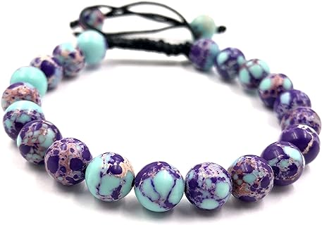 Unisex Adjustable AAA Purple Sea Sediment Bead Chain Macrame Bracelet with Spring Ring Clasp
