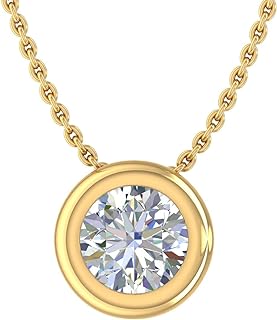 FINEROCK 1/5 Carat Bezel Set Diamond Solitaire Pendant Necklace in 14K Gold (Included Silver Chain) - IGI Cert