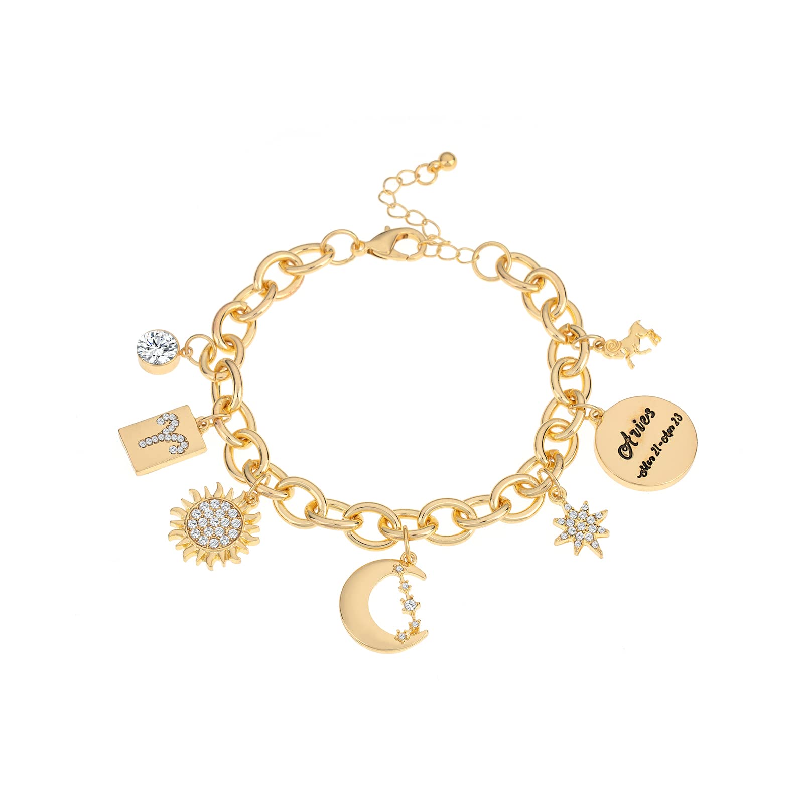 Madison Tyler Real Gold Plated Pisces Zodiac Charms Bracelets for Women | Stars | Moon | Sun | Constellation Symbol Charms | Charm Chain Bracelet Gifts for Women