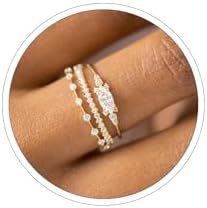 Gold Dainty Rings Set for Womem 14k Gold Plated Non Tarnish Trendy Dainty Stackable Ring Cubic Zirconia Rings Promise Wedding Engagement Rings Set Aesthetic Jewelry