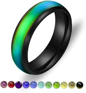 6mm Stainess Steel Band Temprature Sensitive Color Changing Mood Rings for Men Women, His Her Black Rose Gold Plated Anniversary Wedding Birthday Band Rings for Gilfriend Boyfriend Y1854-2D