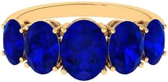 Oval Lab Grown Blue Sapphire 5-stone Anniversary Band Ring for Women in 10K Solid White Gold