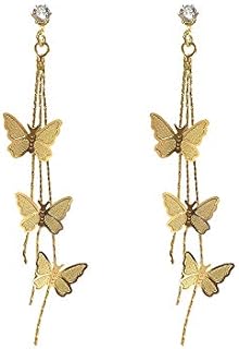 18K Gold Plated Dainty Vivid Butterfly Tassel Earrings Silver Post CZ 3D butterfly Drop Dangle Earrings Fairy Earrings for Women Girls