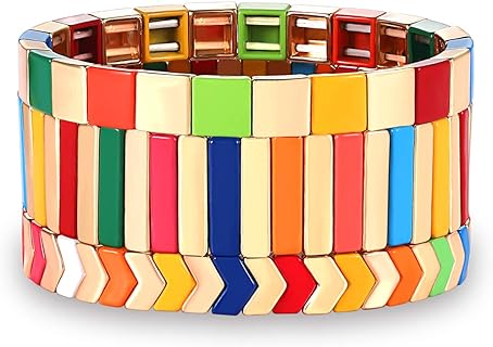 Enamel Tile Bracelet Set Multicolor Rainbow Tila Elastic Stretch Bracelets Bohemian Colorblocks Beaded Stackable Bangle Bracelet For Woman