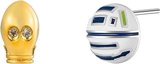 Mismatch Starwars R2-D2 and C-3PO Robots Stud Earrings with Enamel Gold & 925 Sterling Silver Back Posts Jewelry