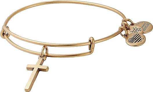Divine Guides Cross Bangle Bracelet with No-Clasp, No-Chain Design for Women, Silver & Brass Rafaelian Finish Jewelry Set by Alex and Ani USA