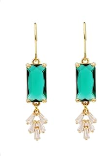 Art Deco Emerald Earrings, Art Nouveau, Baguette Rectangle Green Diamond Drop Earrings, handmade jewelry gifts