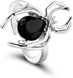Adjustable Gothic Black Crystal Spider Ring, Stainless Steel Knuckle Ring for Men and Women, Unique Halloween/Party Favors, No Gemstone