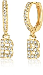 Spiritlele Initial Earrings Cubic Zirconia Huggie Hoop Earrings Alphabet Letter A-Z Earrings Alphabet Name Personalized Jewelry Gift for Women Girls