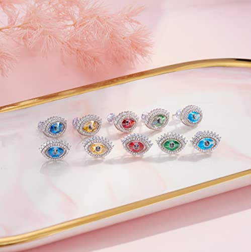 925 Sterling Silver Evil Eye Stud Earrings for Women Multcolors Cubic Zirconia 14K Gold Plated Birthday Christmas Jewelry Gift for Women Girls