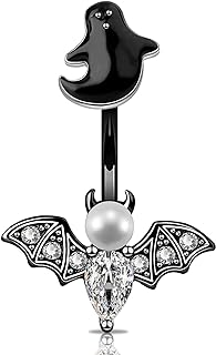 Jewseen Belly Button Rings Bat Belly Rings 316L Stainless Steel Belly Piercing 14g Navel Ring for Women Navel Piercing Belly Bar Body Jewelry for Halloween Day