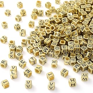 1000Pcs Letter Beads Gold Letter BeadsAcrylic Alphabet Letter A-Z Cube Beads for Jewelry Making, Bracelets, Necklaces