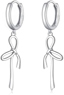 Reffeer Solid 925 Sterling Silver Bow Hoop Earrings Drops for Women Girls Bowknot Hoop Earrings Huggie