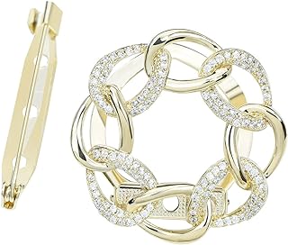 Women's Gold-Plated Crystal Pearl Bow Flower Brooch Ring with Buckle Clasp and Cubic-Zirconia Gems, Scarf Buckle and Open Circle Clip Design
