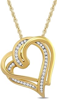Amazon Collection Sterling Silver Diamond Double Heart Pendant Necklace