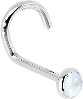 Secure Screw Clasp 14k White Gold Rainbow Moonstone Left Nose Ring - Natural Gem for Women - Simple Design