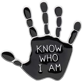 Guilloche Enamel Brooch with Pin-Back Design, Black Hand Palm Motif, Fashion Vintage Jewelry Accessory for Women