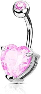 Pierced Owl - 14GA Double Gemmed Solitaire Prong-Set Heart Belly Button Ring