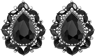Vintage Style Women's Teardrop Crystal Clip On Earrings by Rosemarie & Jubalee – Radiant Crystal Accents – Perfect for Non-pierced Ears – Pear Shaped Design