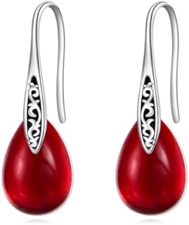 925 Sterling Silver Garnet Teardrop Dangle Earrings for Women - Vintage Style Birthstone Jewelry Gifts