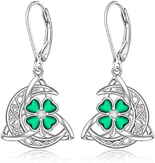 Clover Drop Earrings with Lever Back Clasp, Cubic Zirconia Gem, Sterling Silver for Women, Cat Sea Turtle Hummingbird Design
