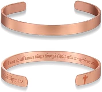 Solid Copper Engraved Cuff Bracelet with Lobster Claw Clasp, Inspirational Cross Design for Men and Women
