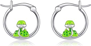 925 Sterling Silver Snake Cuff Earrings with Animal Charms for Women - Hoop Design featuring Guinea Pig, Penguin, Cat, Owl and More