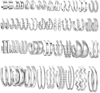 36 Pairs Gold Hoop Earrings Set for Women, Chunky Gold Earrings Multipack, Trendy Hypoallergenic Silver Hoop Earring Pack Jewelry