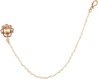 Efulgenz Indian Bollywood Crystal Kundan Bridal Nose Ring Hoop Pin with Pearl Chain Wedding Bridal Nath No Piercing Jewelry Accessories