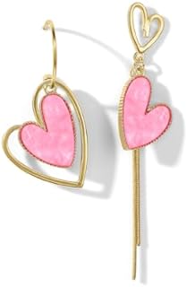 PopTopping's Asymmetrical Heart Dangle Earrings in Yellow Gold for Girls and Women, Perfect for Valentine's Day, Mother's Day, and Special Occasions